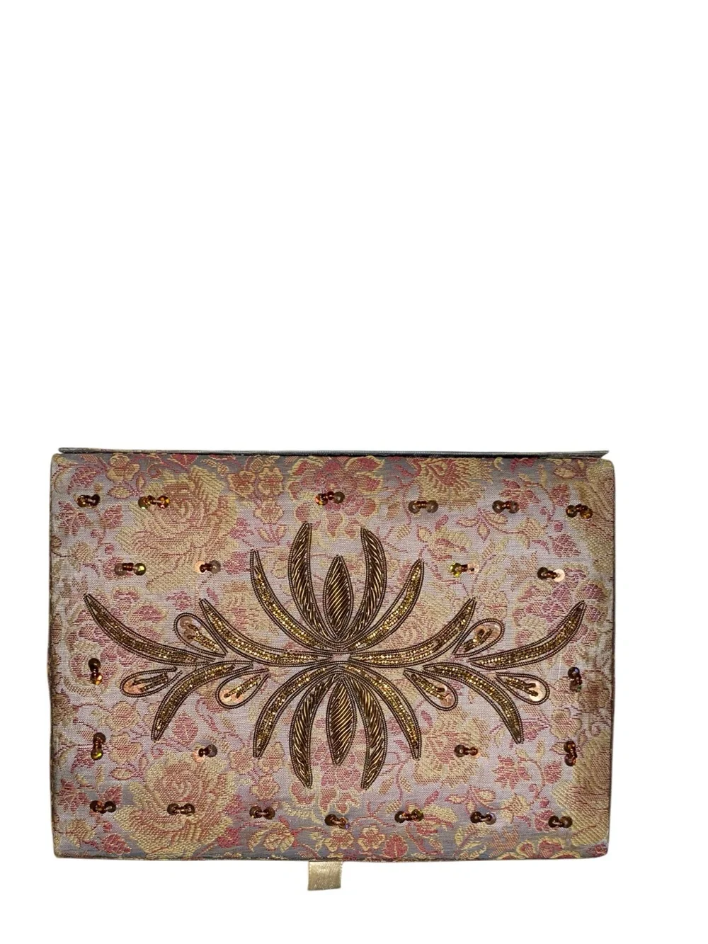 Anthropologie Vintage Beaded Rose Floral Jewelry Box Boho Shabby chic